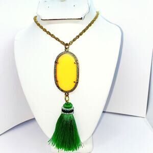 Gold-Tone Orange Pendant Tassel Necklace